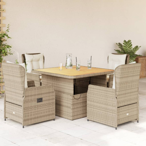 Set comedor de jardín 5 pzas con cojines ratán sintético beige D