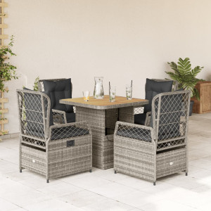 Set comedor de jardín 5 piezas con cojines ratán sintético gris D