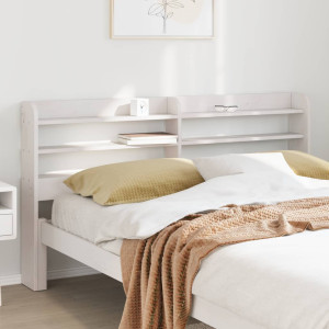 Cabeça de cama com prateleiras de madeira maciça pinheiro branco 160 cm D