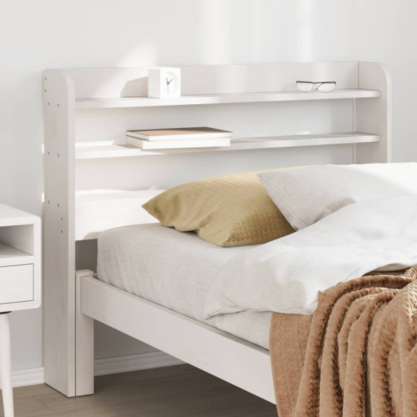 Cabeça de cama com prateleiras de madeira maciça pinheiro branco 75 cm D