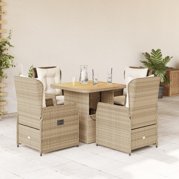 Set Jardim de jantar 5 pessoas com almofadas ratão sintético beige D