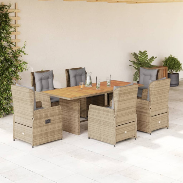 Set comedor de jardín 7 pzas con cojines ratán sintético beige D