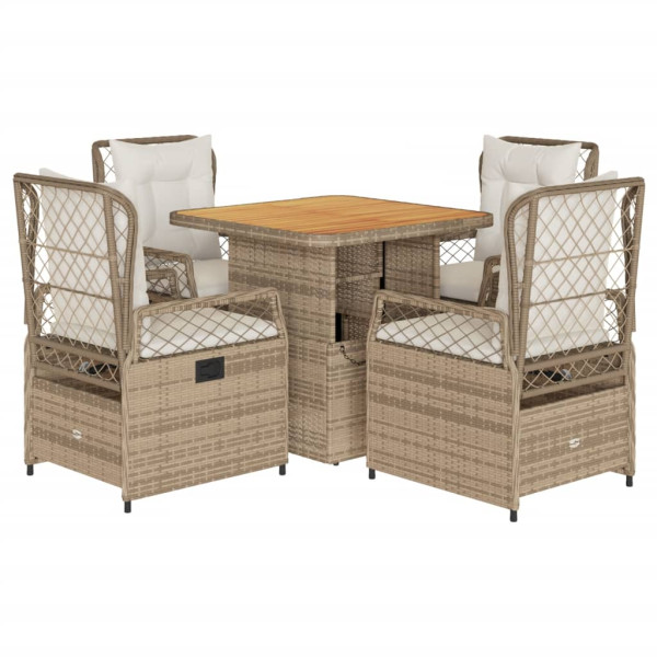 Set comedor de jardín 5 pzas con cojines ratán sintético beige D