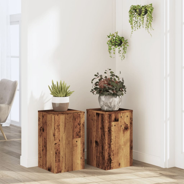 Soportes de plantas 2 uds madera roble envejecido 30x30x50 cm D