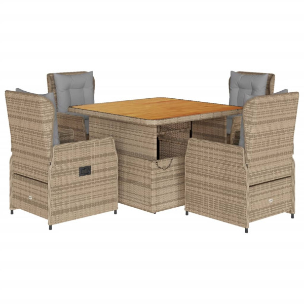 Set comedor de jardín 5 pzas con cojines ratán sintético beige D