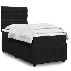 Cama box spring con colchón cuero sintético negro 90x190 cm D