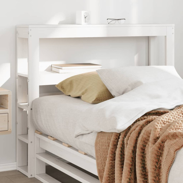 Cabeça de cama com prateleiras de madeira maciça pinheiro branco 75 cm D