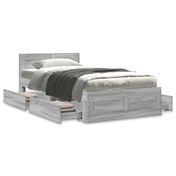 Cama de madeira maciça de concreto cinza com cabeceira 75x190 cm D