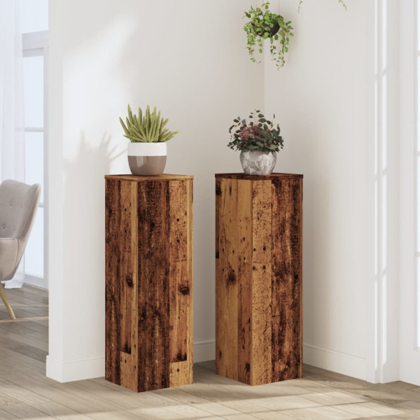 Soportes de plantas 2 uds madera roble envejecido 25x25x80 cm D