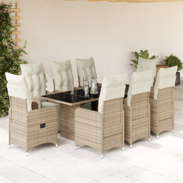 Conjunto de mesa e cadeiras de jardim 9 peças e almofadas rattan PE marrom D