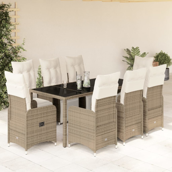 Conjunto de mesa e cadeiras de jardim 9 peças e almofadas rattan PE marrom D