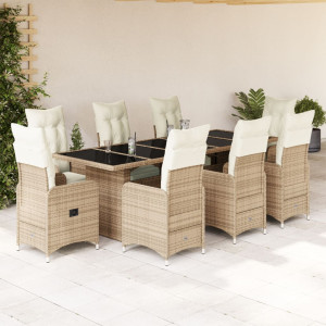 Set de mesa y sillas de jardín 5 pzas y cojines ratán PE beige D