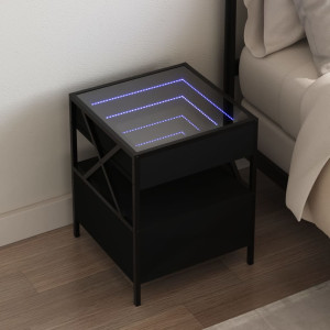 Mesita de noche con Infinity LED negra 40x40x51 cm D