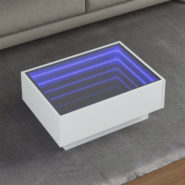 Mesa de centro com LED em madeira de engenharia branca 70x50x30 cm D