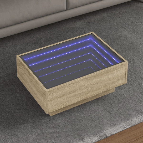 Mesa de centro y LED madera ingeniería roble Sonoma 70x50x30 cm D