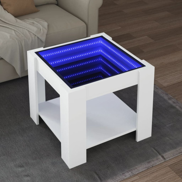 Mesa de centro con LED madera de ingeniería blanca 53x53x45 cm D