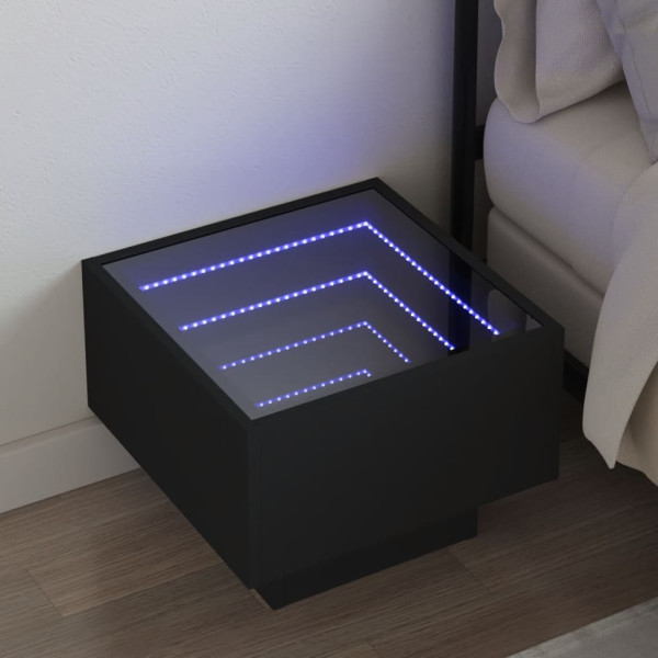 Mesita de noche con Infinity LED negro 40x40x30 cm D