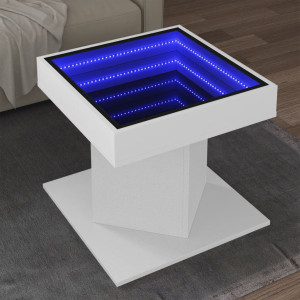 Mesa de centro con luz LED madera ingeniería blanca 50x50x45 cm D