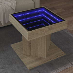 Mesa de centro y LED madera ingeniería roble Sonoma 50x50x45 cm D