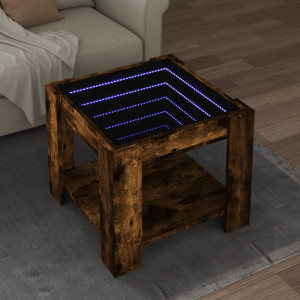 Mesa de centro y LED madera ingeniería roble ahumado 53x53x45cm D