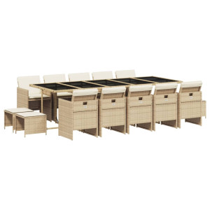 Set comedor de jardín con cojines 15 pzas ratán sintético beige D