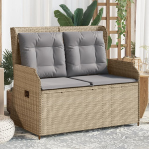 Reclining cadeira jardim com bege almofadas sintéticos rattan D