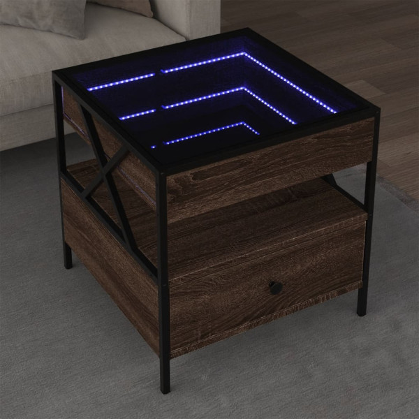 Mesa de centro con Infinity LED marrón roble 50x50x51 cm D