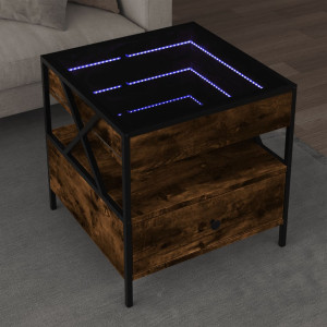 Mesa de centro con Infinity LED roble ahumado 50x50x51 cm D