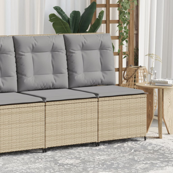 Sillón reclinable de jardín con cojines ratán sintético beige D