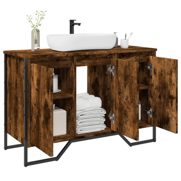 Armario lavabo baño madera ingeniería roble ahumado 91x35x60 cm D