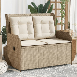 Reclining cadeira jardim com bege almofadas sintéticos rattan D