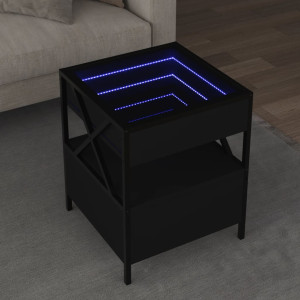 Mesa de noite com Infinity LED preto 40x40x51 cm D