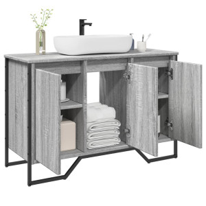 Armario lavabo baño madera ingeniería gris Sonoma 91x35x60 cm D