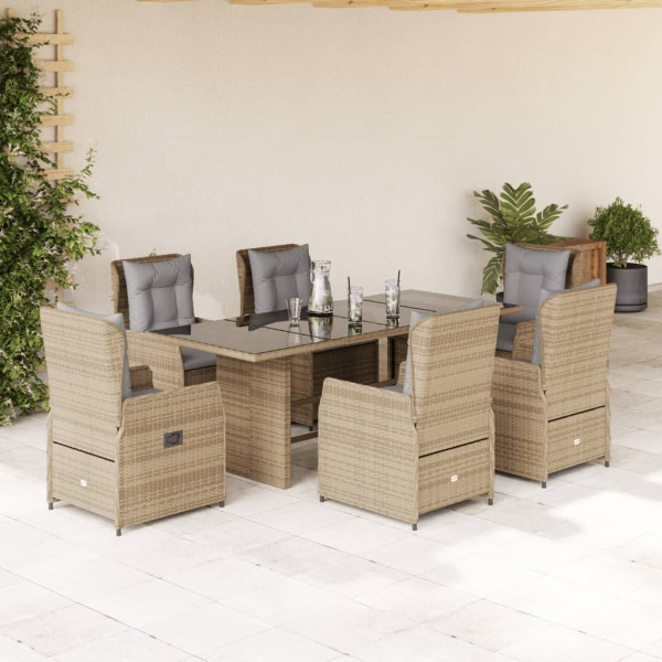 Set comedor de jardín 7 pzas con cojines ratán sintético beige D