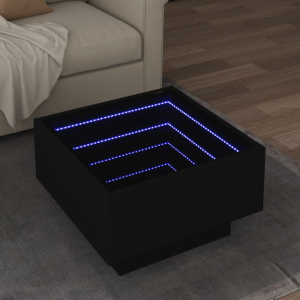 Mesa de centro com LED em madeira de engenharia preta 50x50x30 cm D