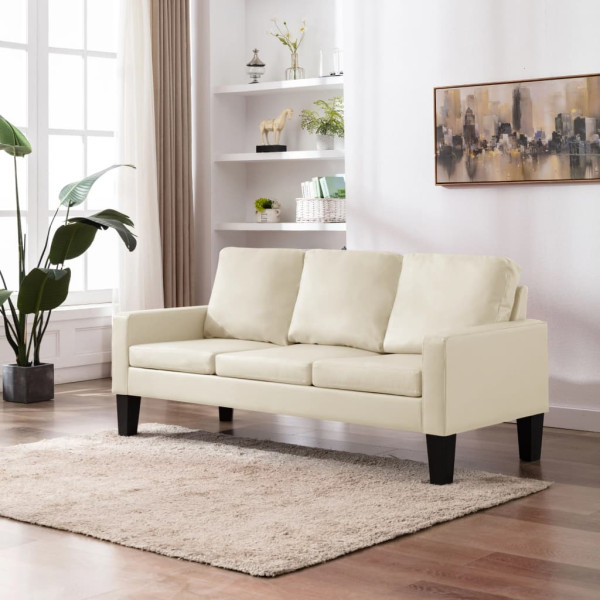 3-seater sofá de couro sintético creme D