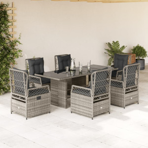 Set comedor jardín 7 pzas y cojines ratán sintético gris D