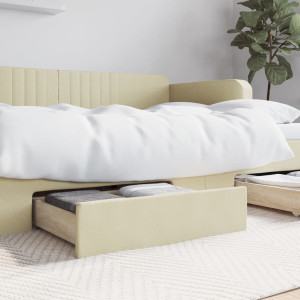 Gavetas de cama 2 pcs de engenharia de madeira e creme de couro sintético D