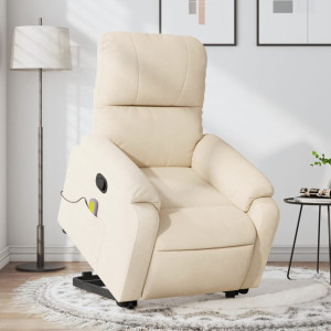 Sillón reclinable de masaje elevable tela de microfibra beige D