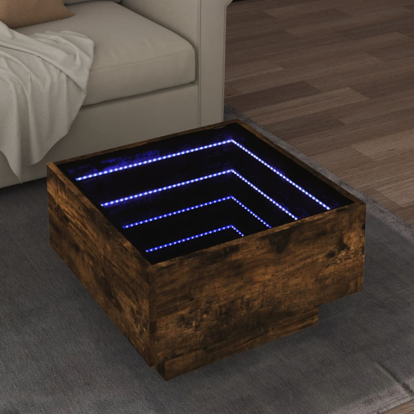 Mesa de centro y LED madera ingeniería roble ahumado 50x50x30cm D