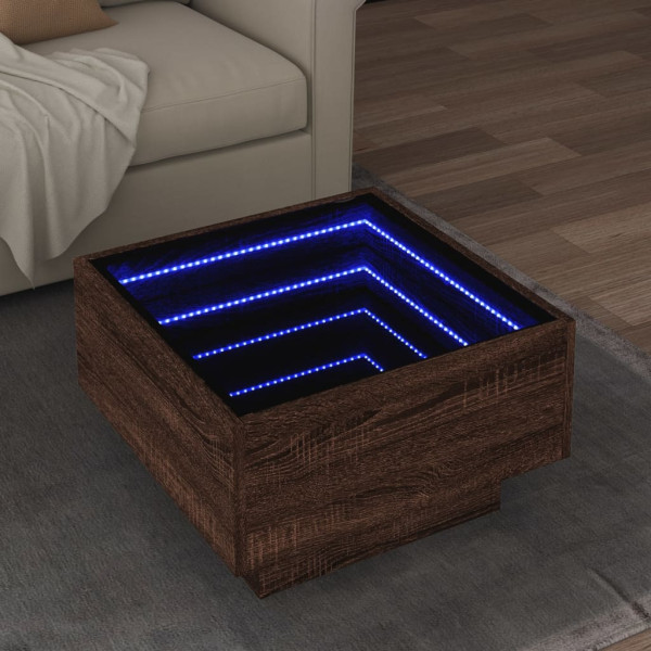 Mesa de centro em madeira de carvalho castanho e LED 50x50x30 cm D