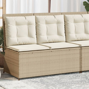 Sillón reclinable de jardín con cojines ratán sintético beige D