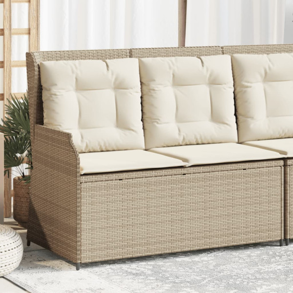 Sillón reclinable de jardín con cojines ratán sintético beige D