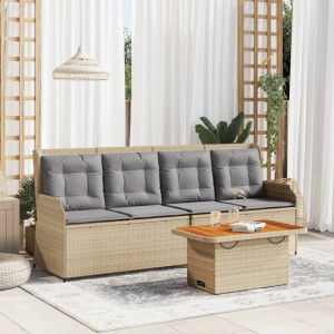 Set muebles de jardín 3 piezas y cojines ratán sintético beige D