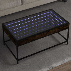 Mesa de centro con Infinity LED roble ahumado 90x50x41 cm D