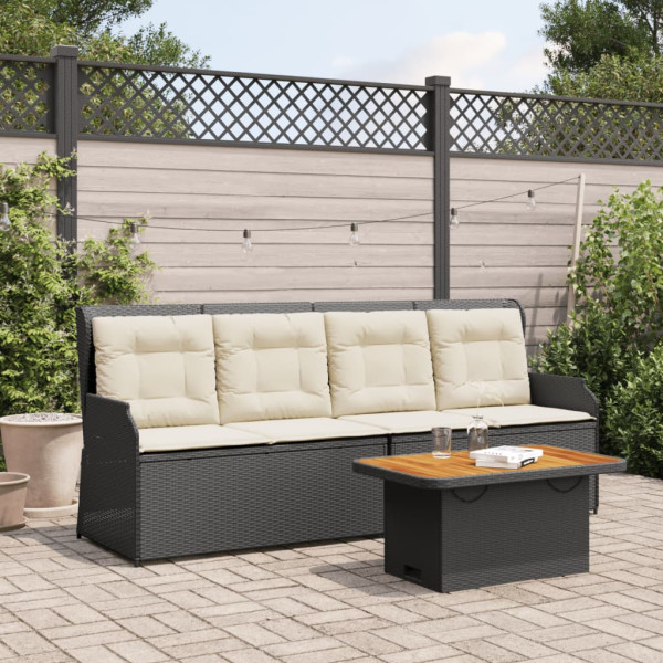 Conjunto de móveis de jardim 3 pcs e almofadas preto sintético rattan D