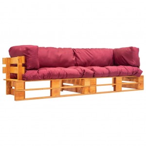 Sofás de jardín de palets 2 uds con cojines rojos madera pino D