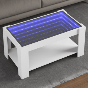 Mesa de centro con LED madera de ingeniería blanca 93x53x45 cm D