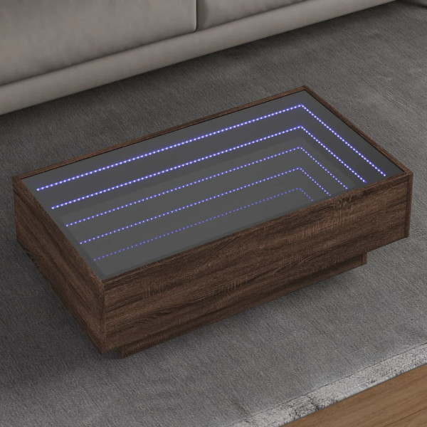 Mesa de centro y LED madera ingeniería marrón roble 90x50x30 cm D