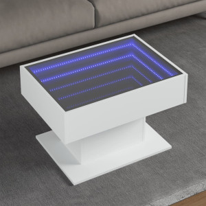 Mesa de centro con luz LED madera ingeniería blanca 70x50x45 cm D